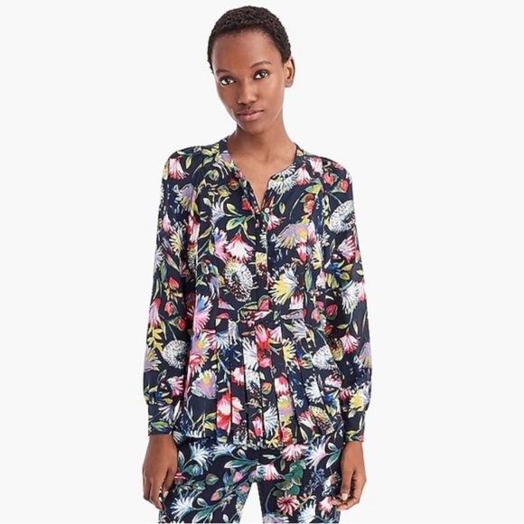 J. Crew Silk Floral Pleated Popover Blouse Small - Picture 2 of 13